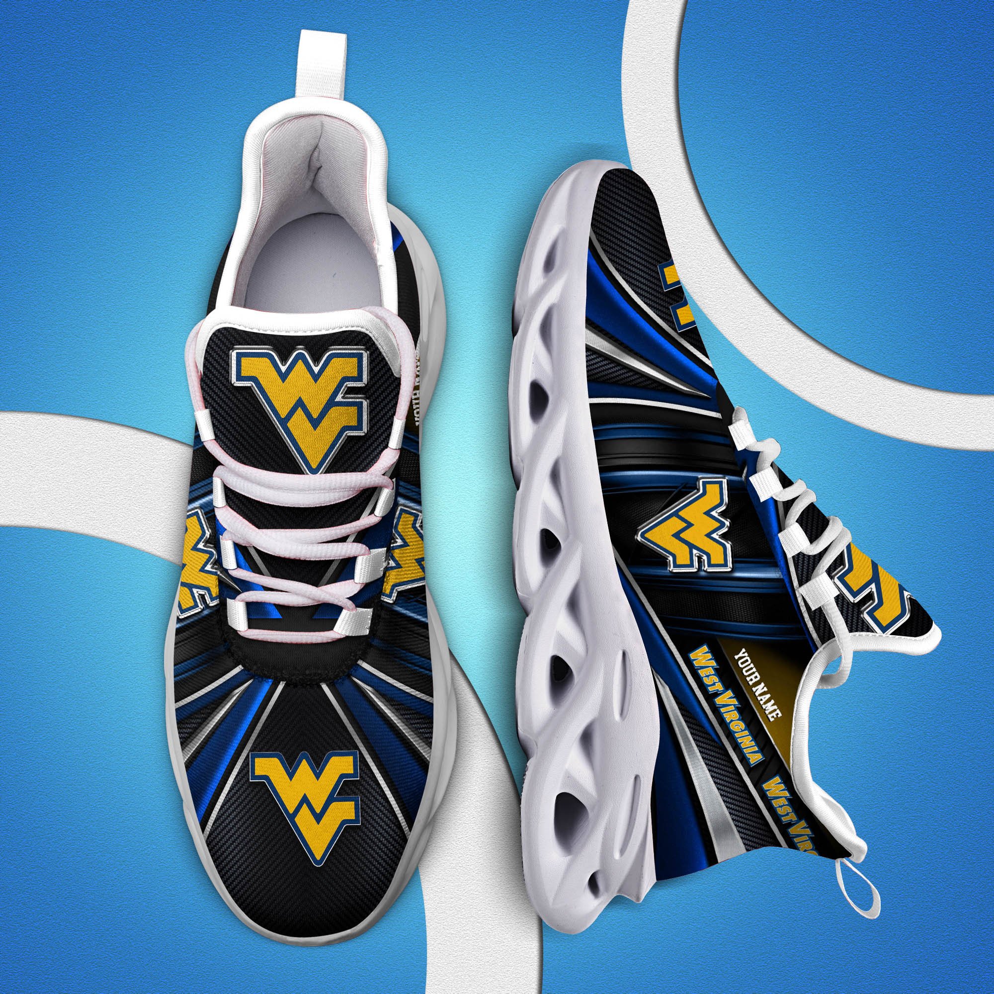 West Virginia Mountaineers White C Sneakers 2025 Version Personalized Your Name, Sport Team Sneakers, Sport Gifts PH892