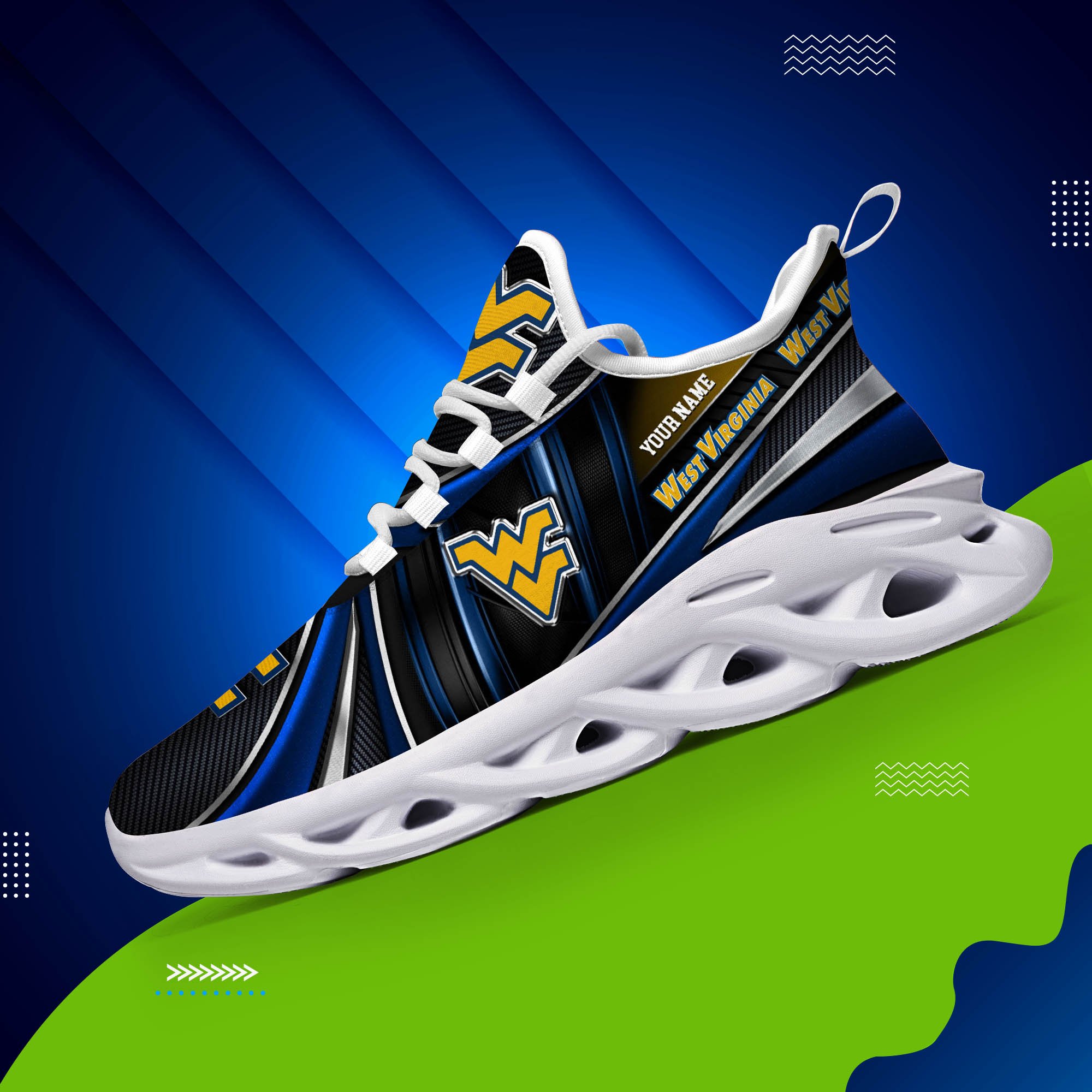 West Virginia Mountaineers White C Sneakers 2025 Version Personalized Your Name, Sport Team Sneakers, Sport Gifts PH892