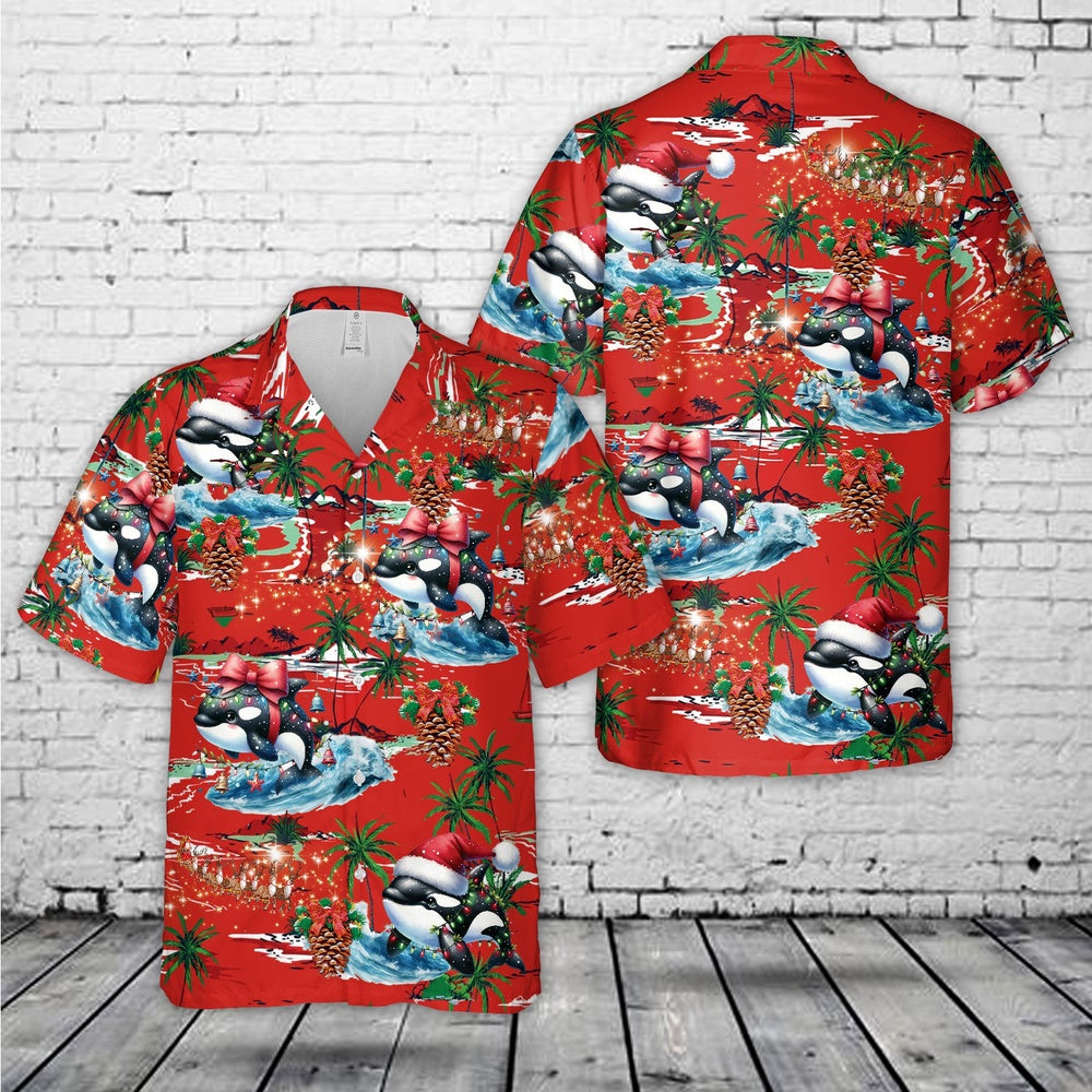 Whale Orca Christmas Hawaiian Shirt, Xmas Hawaiian Shirts, Christmas Aloha Shirts