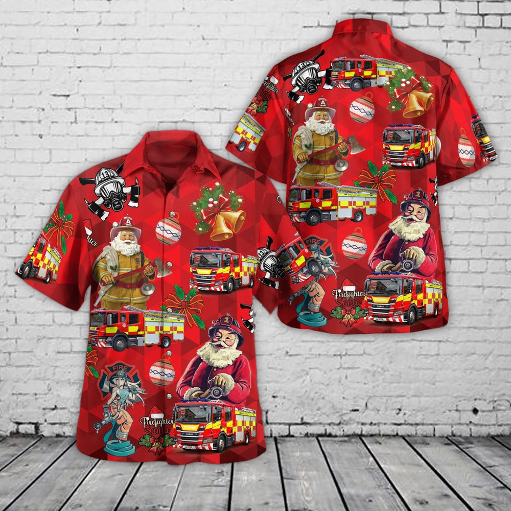 Wiltshire Fire and Rescue Service Christmas Hawaiian Shirt, Xmas Hawaiian Shirts, Christmas Aloha Shirts