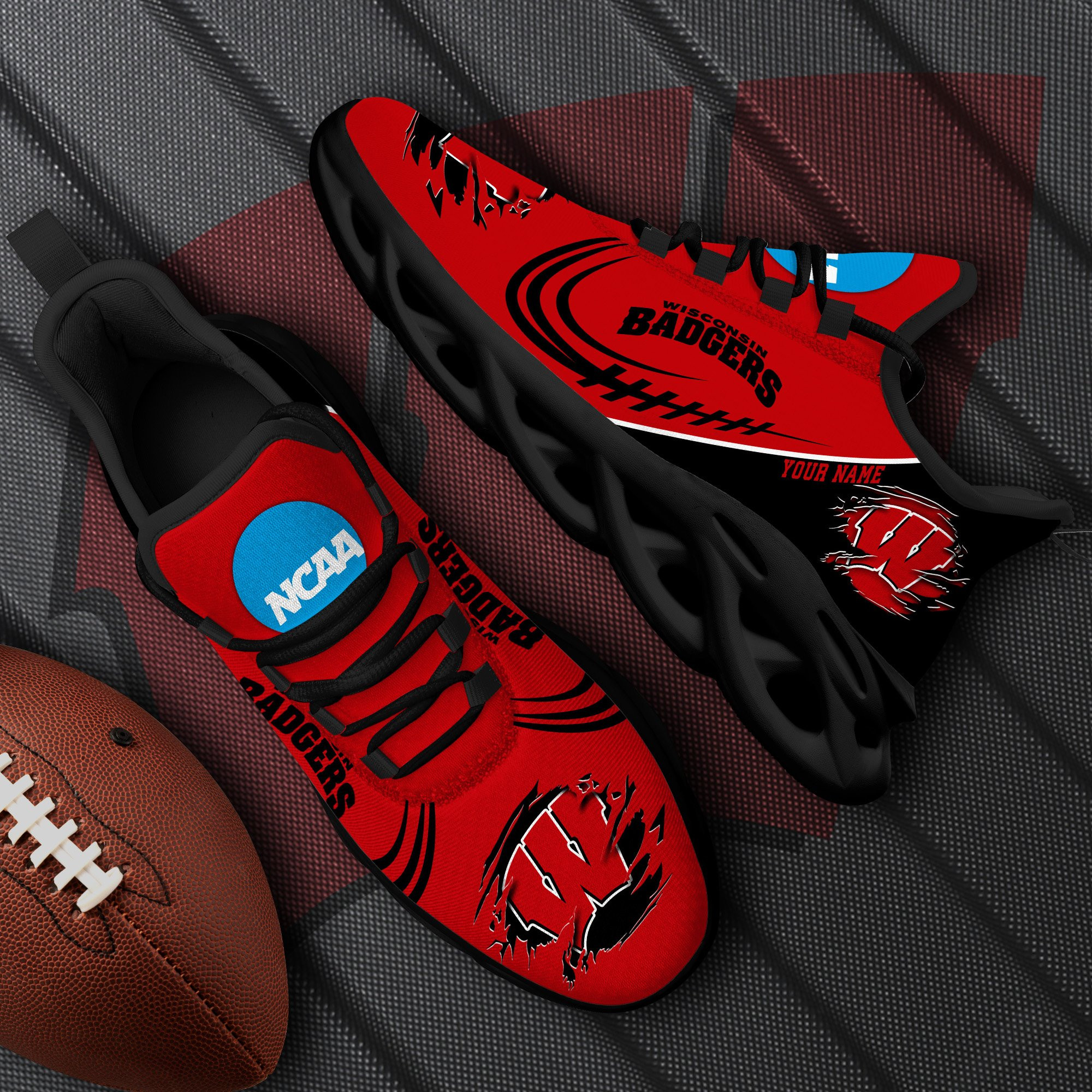 Wisconsin Badgers Black Max Soul Shoes 2025 Versions Custom Name 016