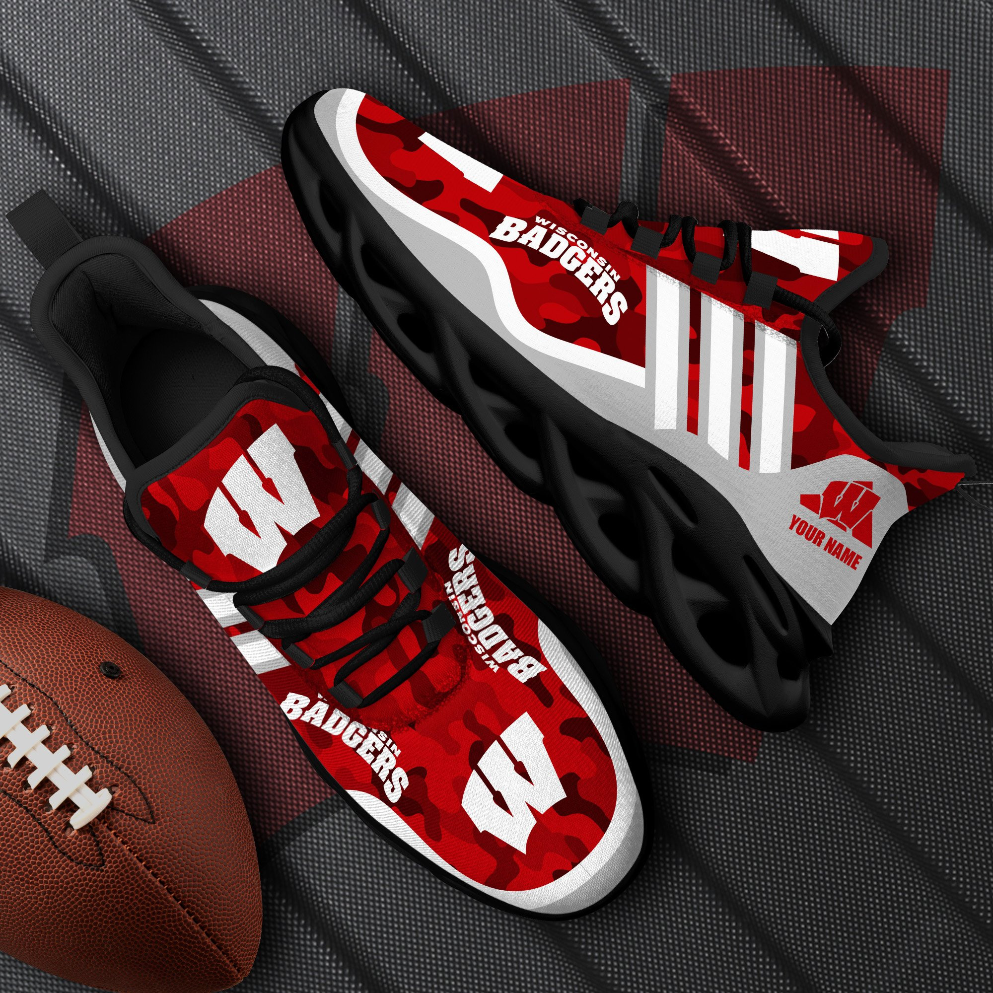 Wisconsin Badgers Black Max Soul Shoes 2025 Versions Custom Name 466