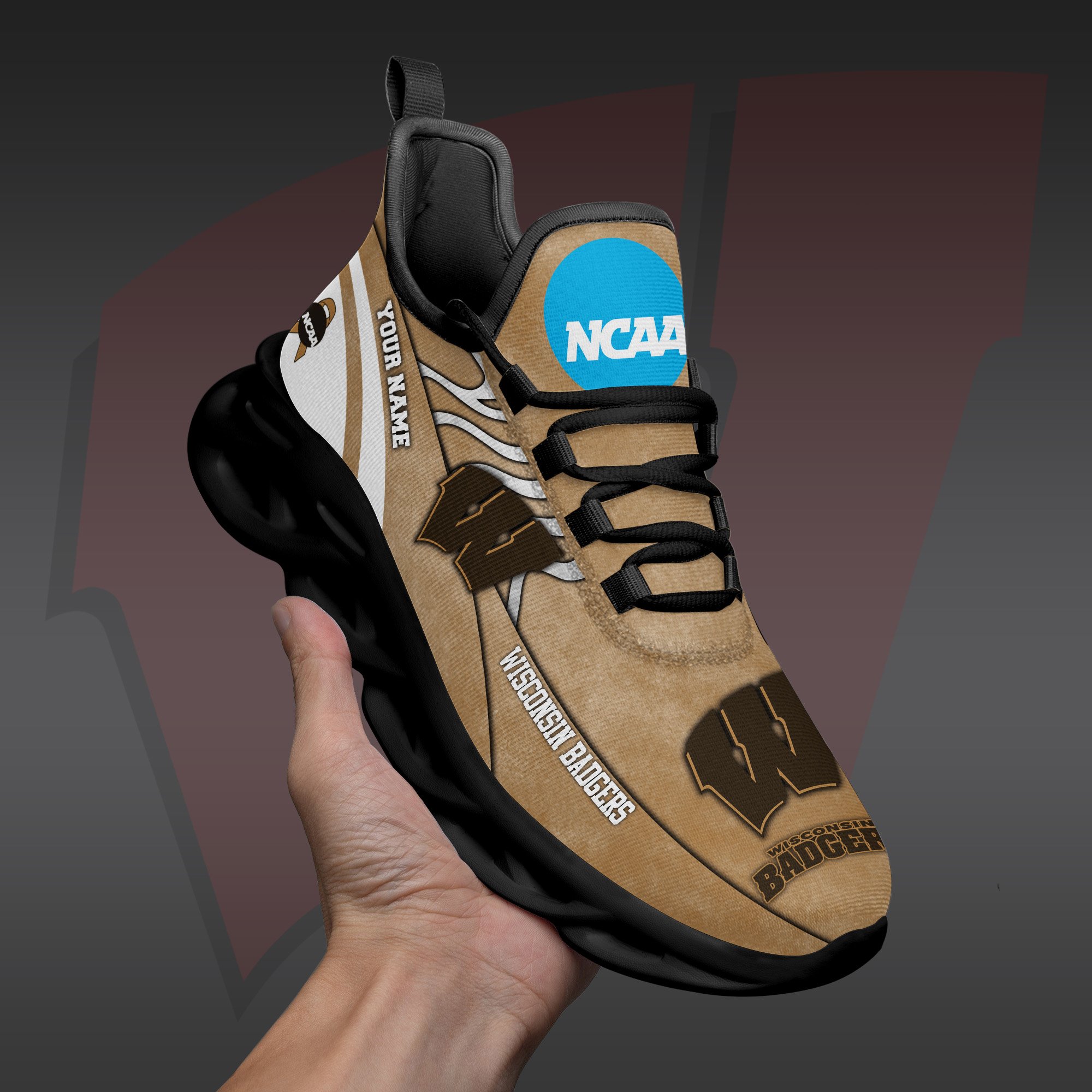 Wisconsin Badgers Black Max Soul Shoes 2025 Versions Custom Your Name And Number 312
