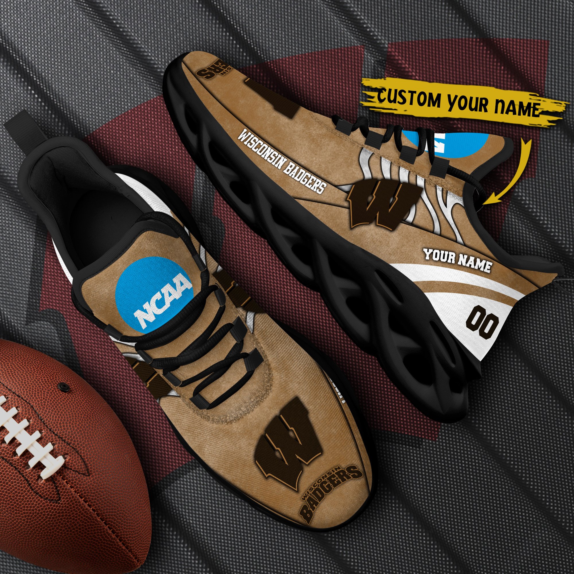 Wisconsin Badgers Black Max Soul Shoes 2025 Versions Custom Your Name And Number 312
