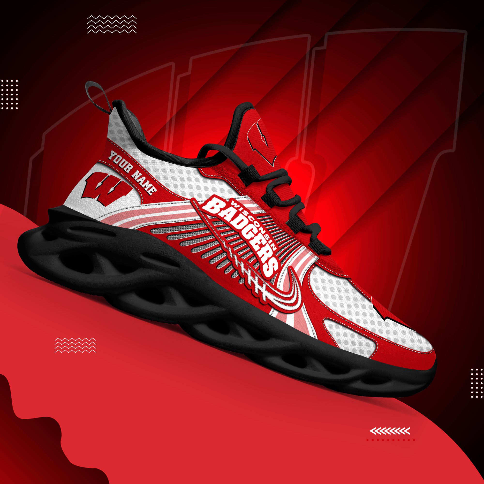 Wisconsin Badgers Clunky Sneakers Custom Your Name, Sport Sneakers, Sport Gifts For Fan, Gifts For Him
