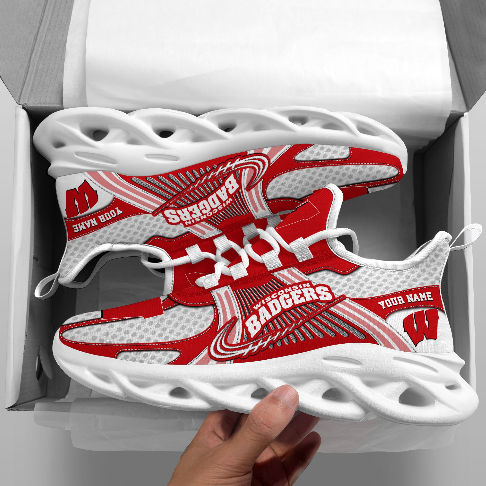 Wisconsin Badgers Clunky Sneakers Custom Your Name, Sport Sneakers, Sport Gifts For Fan, Gifts For Him