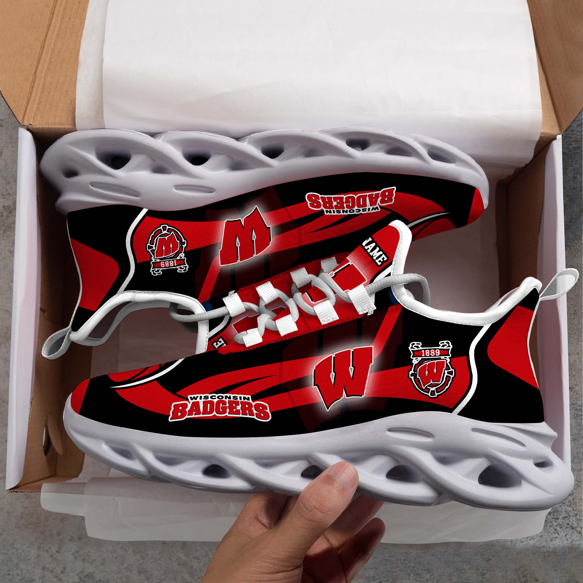 Wisconsin Badgers White C Sneakers 2025 Version Personalized Your Name 090