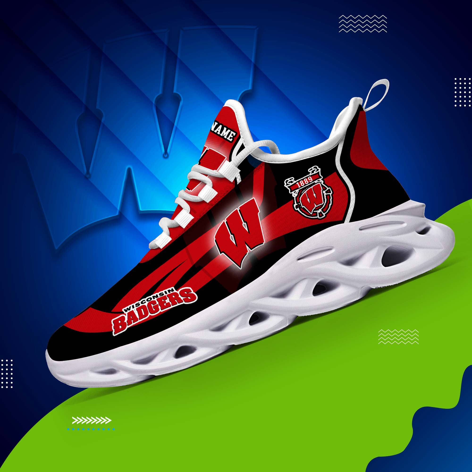 Wisconsin Badgers White C Sneakers 2025 Version Personalized Your Name 090