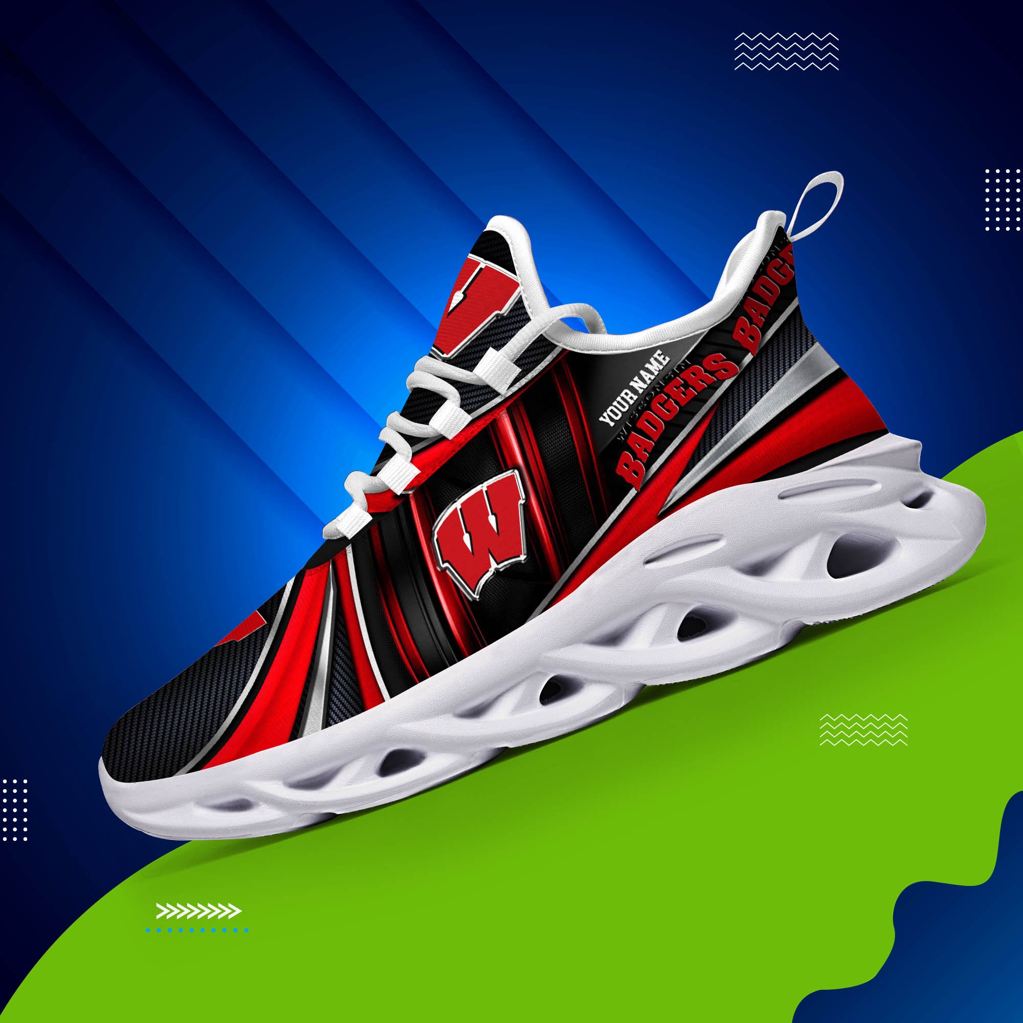 Wisconsin Badgers White C Sneakers 2025 Version Personalized Your Name, Sport Team Sneakers, Sport Gifts PH892