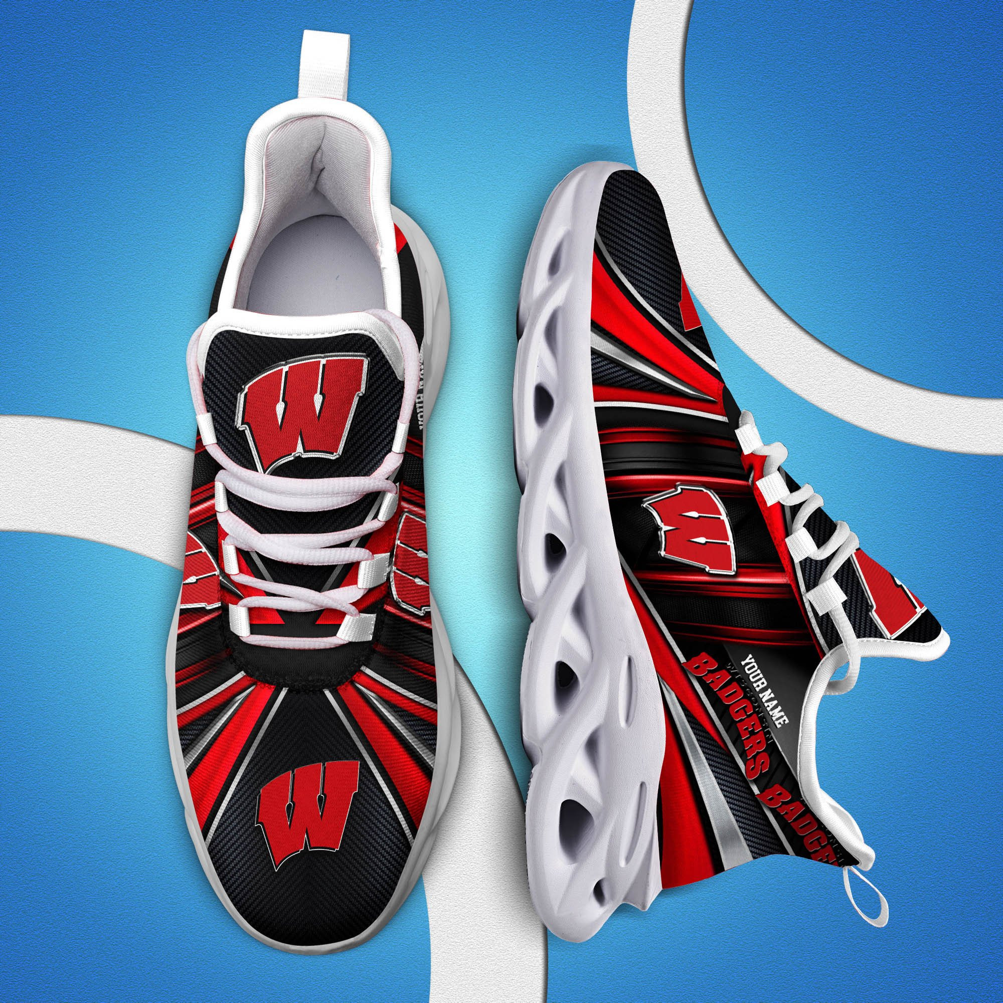 Wisconsin Badgers White C Sneakers 2025 Version Personalized Your Name, Sport Team Sneakers, Sport Gifts PH892