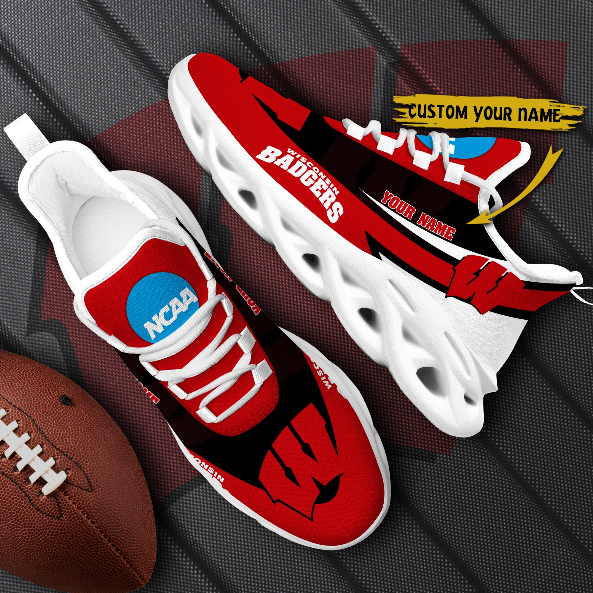 Wisconsin Badgers White Max Soul Shoes 2025 Versions Custom Your Name, Sports Gift For Fan PH019