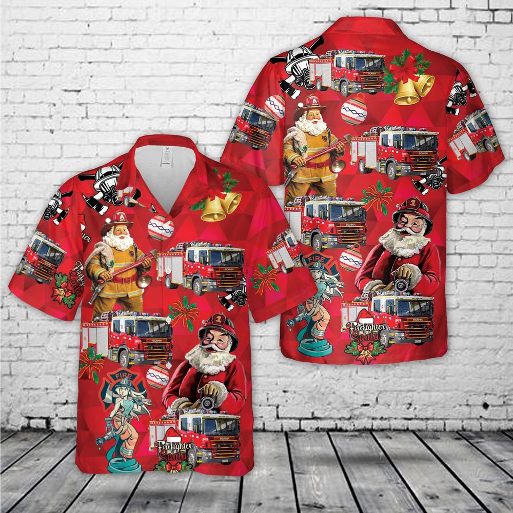 Wodonga CFA Type 4 Heavy Pumper Christmas Hawaiian Shirt, Xmas Hawaiian Shirts, Christmas Aloha Shirts
